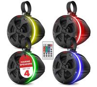 Pyle 800W Waterproof Off-Road Speakers - 4-Inch 2-Way Marine Grade Wakeboard Tower Speaker System with RGB Lights - Full Range Outdoor Audio for ATV, UTV, 4x4, Jeep, Boat, and More (2 Pair)