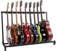 Pyle 9-Space Foldable Universal Multi Guitar Stand - Guitar Stand Portable Collapsible Instrument Floor Guitar Rack Holder w/Foam Padding - For Acoustic, Electric, Bass Guitar & Guitar Bag/Case