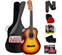 Pyle Acoustic Guitar 3/4 Size Beginner Kit - Classical Spanish Nylon String Acoustic for Adults & Youth, 36 in (91 cm) Junior Instrument with Gig Bag, Strap, Picks & Spare Strings, Sun Burst Gloss