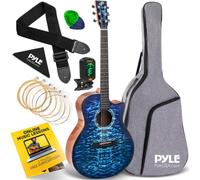 Pyle Acoustic Guitar, Full Size Classical Guitar - Steel String, 41" Blue, Gig Bag, Tuner, Extra Strings, Strap, Picks, Right Handed