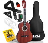 Pyle Acoustic Guitar Junior Set - 91 cm Right-Handed Sapele Guitar for Beginners, Kids, Teens & Adults with Nylon Strings & Accessories Pack, Mahogany Finish