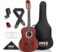 Pyle Acoustic Guitar Junior Set - 91 cm Right-Handed Sapele Guitar for Beginners, Kids, Teens & Adults with Nylon Strings & Accessories Pack, Mahogany Finish