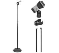 Pyle Adjustable Height Mic Stand, 92cm-162cm Floor Holder with Clip, Rubber Base, Lightweight, Compact, for Studio, Concerts, Universal Microphone Stands, Black