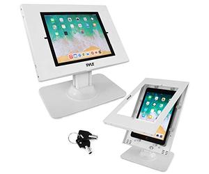 Pyle Anti-Theft Tablet Security Stand - Table Mount Desktop iPad Kiosk With Lock and Key, 90° Rotate 75° Tilt for iPad, Samsung Galaxy Tab A (2022) PSPADLK18, White