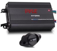 Pyle Auto 4-Channel Marine Amplifier - 200 Watt RMS 4 OHM Full Range Stereo with Wireless Bluetooth & Powerful Prime Speaker - High Crossover HD Music Audio Multi Channel System PLMRMB4CB,Black