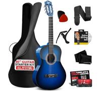 Pyle Beginner Acoustic Guitar, Junior Size 76 cm, All Wood Build Nylon String with Capo Strap, Extra String Set, and Gig Bag Acoustic, For Kids Adults Youth Classical Kit Blue Burst Gloss