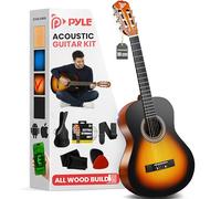Pyle Beginner Acoustic Guitar, Junior Size 99 cm, All Wood Build Nylon String with Capo Strap, Extra String Set, and Gig Bag Acoustic, For Kids Adults Youth Classical Kit Sunburst Teardrop Matte