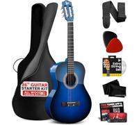 Pyle Beginner Acoustic Guitar, Junior Size 99 cm, All Wood Build Nylon String with Capo Strap, Extra String Set, and Gig Bag Acoustic, For Kids Adults Youth Classical Kit Blue Burst, Gloss
