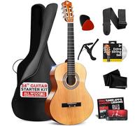 Pyle Beginner Acoustic Guitar Kit, 1/2 Junior Size All Wood Build Nylon String Instrument with Capo, Strap, Extra String Set, Gig Bag, Guitars for Beginners Adults Youth, 34" Natural Gloss