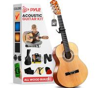 Pyle Beginner Acoustic Guitar Kit, 1/4 Junior Size All Wood Build Nylon Stringed Instrument with Capo, Strap, Extra String Set, Gig Bag, Guitars for Beginners Adults Youth, 30" Natural Gloss