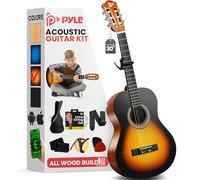 Pyle Beginner Acoustic Guitar Kit, 1/4 Junior Size All Wood Build Nylon Stringed Instrument with Capo, Strap, Extra String Set, Gig Bag, Guitars for Beginners Adults Youth, 30" Sunburst Teardrop Gloss