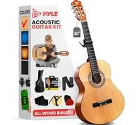 Pyle Beginner Acoustic Guitar Kit, 1/4 Junior Size All Wood Build Nylon Stringed Instrument with Capo, Strap, Extra String Set, Gig Bag, Guitars for Beginners Adults Youth, 30" Natural Gloss