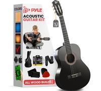 Pyle Beginner Acoustic Guitar Kit, 1/4 Junior Size All Wood Instrument