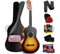Pyle Beginner Acoustic Guitar Kit, 1/4 Junior Size All Wood Instrument for Kids, Adults, 30" Sunburst Teardrop Matte