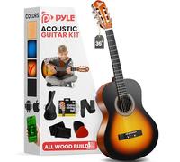 Pyle Beginner Acoustic Guitar Kit, 3/4 Junior Size All Wood Instrument for Kids, Adults, 36" Sunburst Teardrop Matte