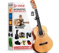 Pyle Beginner Acoustic Guitar Kit, 4/4 Full Size All Wood Build Nylon String Instrument with Capo, Strap, Extra String Set, Gig Bag, Guitars for Beginners Adults Youth, 39" Natural Gloss
