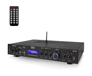 Pyle Bluetooth Audio Amplifier- 5-Channel Stereo Amplifier for Home Cinema- Wireless Streaming- MP3/USB/SD/AUX/FM- 200 Watt- LCD ID3 Display- Black
