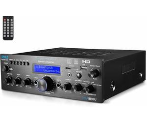 Pyle Bluetooth Audio Amplifier for Home - Multi-Channel Stereo Amplifier - Wireless- 200W - HDMI- FM Radio- USB/SD/AUX/RCA/Microphone Input - Remote Control