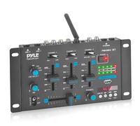 Pyle Bluetooth DJ Mixer - 3 Channel Audio Mixer with USB MP3 Player, 2 Mic Inputs, RCA Line Output, Crossfader & Headphone Monitoring - Compact Mixer for Home DJ, Karaoke & Parties