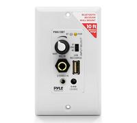PYLE Bluetooth Receiver Wall Mount | in-Wall Audio Control Receiver with Built-in Amplifier | USB, Microphone, Aux (3.5mm) Input | Speaker Terminal Block | Connect 2 Speakers - 100 Watt (PWA15BT.5)