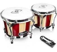 Pyle Bongo Drums, Bongos for Adults & Kids, 2 Hand Drums for Adults, 19.05cm & 16.51cm Tunable Handmade Wooden Instrument, Lightweight & Compact Tabletop Design, Includes Tuning Wrench