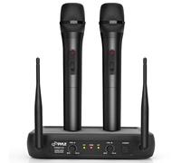 Pyle Channel Microphone System-VHF Fixed Dual Frequency Wireless Set with 2 Handheld Dynamic Transmitter Mics, Receiver Base-for PA, Karaoke, Dj Party (PDWM2135), Black