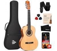 Pyle Classical Acoustic Guitar 91cm -3/4 Junior Size 6 Linden Wood Guitar w/Gig Bag, Tuner, Nylon Strings, Picks, Strap, for Beginners, Adults, Right, Natural Color