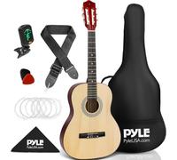 Pyle Classical Acoustic Guitar Kit, 3/4 Junior Size Instrument for Beginner Kids, Adults, 36 Natural Matte