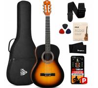 Pyle Classical Guitar 1/2 Size, Beginner Kit w/Tuner, Teardrop Sunburst | Sized For Small Hands | Easy To Learn On | Warm Rich Tone