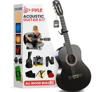 Pyle Classical Guitar Starter Kit - 39" 4/4th Size All Wood Instrument with Capo, Gig Bag, Strings, Strap, Picks (Black Gloss)