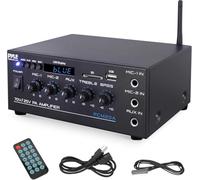 Pyle Compact Mini Home Power Amplifier - 40W Smart Small Audio Stereo Receiver w/AUX, 2 Microphone IN, COM/8-Ohm/25V/70V Speakers, LED, Input Selector, For PA, Amplified Speaker Sound System