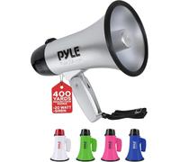 Pyle Compact & Portable Megaphone Speaker with Siren Alarm Mode & Adjustable Volume Control, 20 Watt, Silver