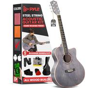 Pyle Cutaway- Acoustic Guitar Kits, 3/4 Guitar, Small Guitar-Size 36"/91cm, Guitar For Beginners,Kids,Adults, 2Month Free Courses, 6Strings,Gig Bag,Tuner,Picks,Strap, Grey