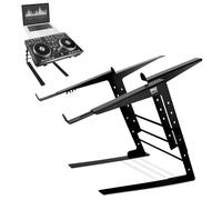 Pyle DJ Table, Portable Double Laptop Stand, Dual Laptop Stand with Adjustable Height, Ergonomic Design & Non-Slip Prongs for DJ Mixer, Controller Stand, Workstation, Gaming & Home Use
