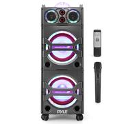 Pyle Dual 10" Portable PA Speaker Bluetooth Party Speaker 2000W with Microphone High Power Rolling DJ Speaker with LED Lights USB SD AUX FM Radio