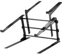 Pyle Portable Dual Laptop Stand, Universal Standing Table with Adjustable Height, Ergonomic Design & Anti-Slip Prongs for DJ Mixer/Sound Equipment/Workstation/ Gaming & Home Use, Black