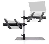 Portable Dual Laptop Stand with Clamp-On Shelf, Adjustable Height, Ergonomic Desk Attachment for Charging Station, Treadmill Use, Keyboard Extender, Workstation, and Gaming Setup