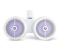 Pyle Dual Waterproof Off-Road Speakers - 8" 300W 2-Way Marine Wakeboard Tower Sound System w/LED Light, Full Range Outdoor Stereo Speaker for Car, ATV, UTV, Jeep, Boat, Includes Brackets (White)