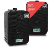 Pyle Dual Waterproof Outdoor Speaker System - 5.25''/13.3cm, Pair of Weatherproof Wall/Spring Loaded Speaker Terminal w/Heavy Duty Grill, Universal Mount, For Pool, Patio, & Indoor Use (Black)