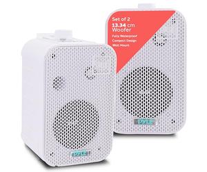 Pyle Dual Waterproof Outdoor Speaker System - 5.25''/13.3cm, Pair of Weatherproof Wall/Spring Loaded Speaker Terminal w/Heavy Duty Grill, Universal Mount, For Pool, Patio, & Indoor Use (White)