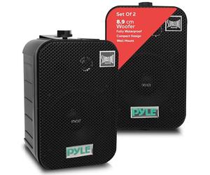 Pyle Dual Waterproof Outdoor Speaker System, 9cm Pair of Weatherproof Wall / Ceiling Mounted Speakers w/ Heavy Duty Grill, Universal Mount - For Use in the Pool, Patio, Indoor (Black)