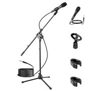 Pyle Dynamic Microphone with Adjustable Tripod Floor Stand, Professional Mic for Singing, Recording, Podcast & Stage Use, Black