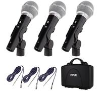 Pyle Dynamic Microphone XLR 3 Pack Wired Vocal Microphone Kit - Handheld Cardioid Mics for Karaoke, Singing, DJ, Live, Sound Recording