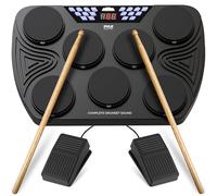 Pyle Electronic, Portable Electric Tabletop Bluetooth Machine, 7 Pads, Toms, Snare Drums, Hi-Hat, Cymbals, Kick Bass, Pedal Controller, USB, AUX, LED Display Panel (PTED08)