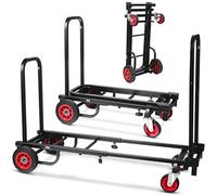 Pyle Equipment Cart - Compact Folding Adjustable Heavy Duty Trolley, 8-in-1 Sack Truck, Platform Truck, Trolley With R-Trac Wheels, Black