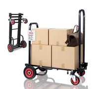 Pyle Equipment Cart - Compact Folding Adjustable Heavy Duty Trolley, 8-in-1 Sack Truck, Platform Truck, Trolley With R-Trac Wheels, Black