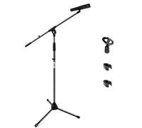Pyle Foldable Tripod Microphone Stand - Adjustable Height from 37.5" to 65", Extendable Boom Arm Up to 28", Universal Mic Holder, Stable Floor Mic Stand, Knob Tension Lock for Secure Setup