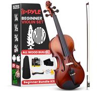 Pyle Full Size Beginner Violin Starter Kit, Violin Starter Package with Travel Case & Bow, Extra Strings, Digital Tuner, Shoulder Rest & Cleaning Cloth for Students, Kids, Adults