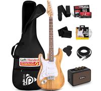 Pyle Full Size Electric Guitar Kit 97cm, 22 Fret Beginner Guitars Bundle 5W Amp, With Gig Bag, Picks, Spare Strings, Strap, and ST-Style Paulownia Body, Right Hand, Natural Left