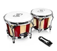 Pyle Hand Crafted Bongo Drums - Pair of Wooden Bongo Drums, 6.5 & 7.5 Inch, Chrome Hardware, Artfully Finished - PBND10